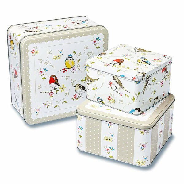 Square Cake Tins Set of 3 Dawn Chorus from Cooksmart Multi-Colour Cookie Biscuit Storage Tin Gift Box -0