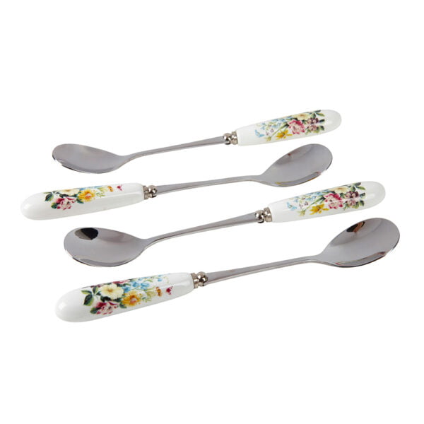 Set of 4 Teaspoons English Garden Porcelain Handled Katie Alice Creative Tops-0