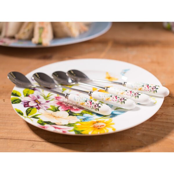 Set of 4 Teaspoons English Garden Porcelain Handled Katie Alice Creative Tops-79427