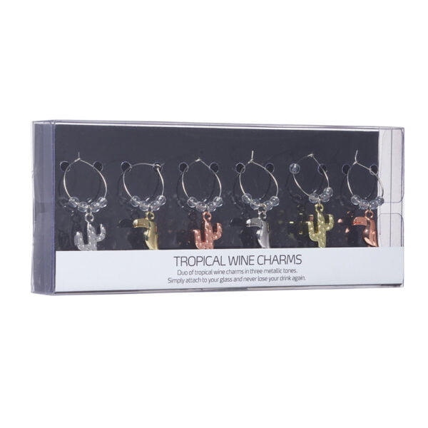 BarCraft Tropical Toucan & Cactus Wine Charms-82333